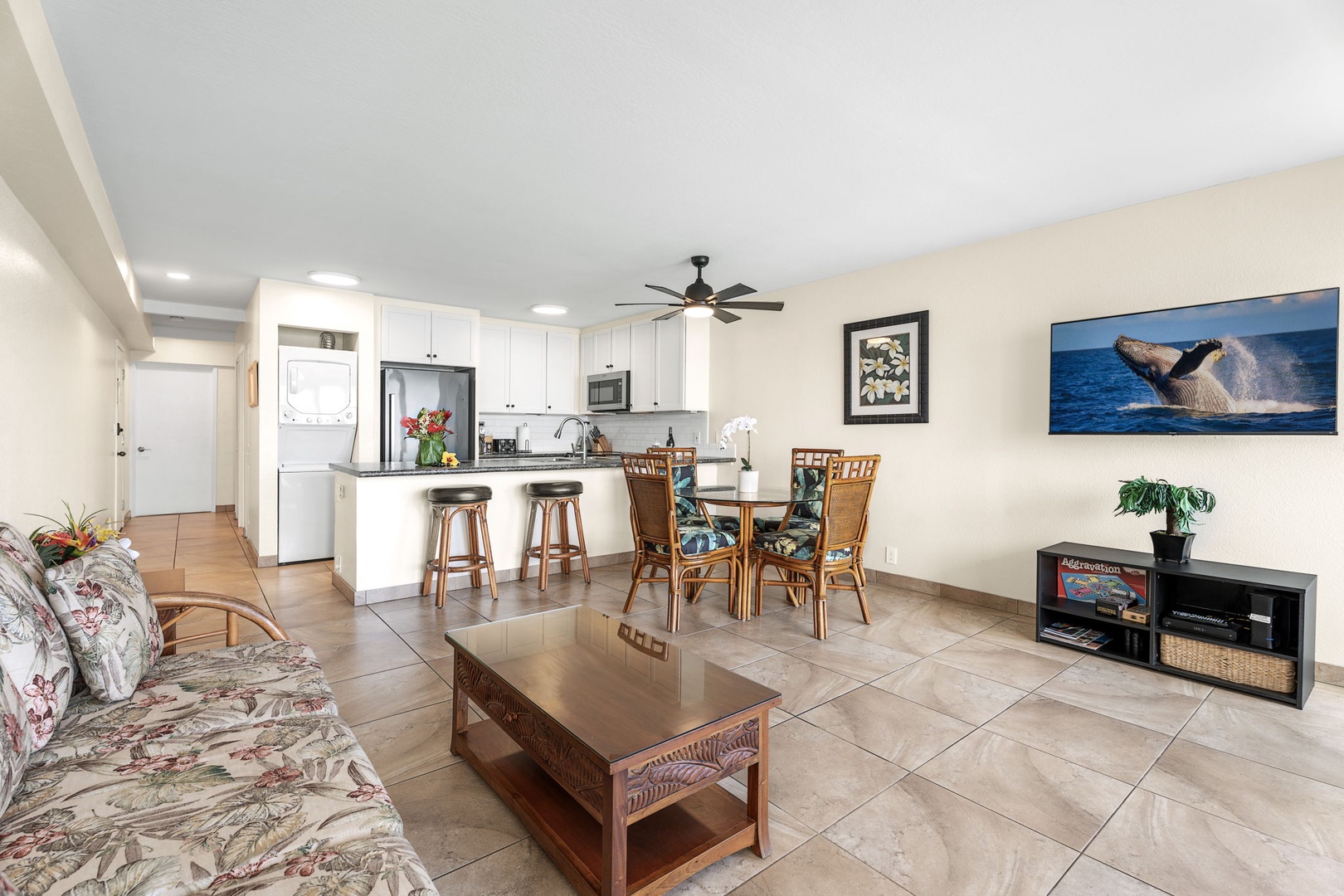 Kailua Kona Vacation Rentals, Sea Village 4213 - Enjoy casual breakfasts or sunset drinks at the kitchen bar, just steps from the lanai.