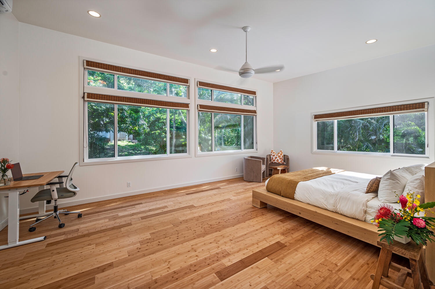 Kailua Vacation Rentals, Hale Honi La - Primary bedroom with lush tropical tree top views!