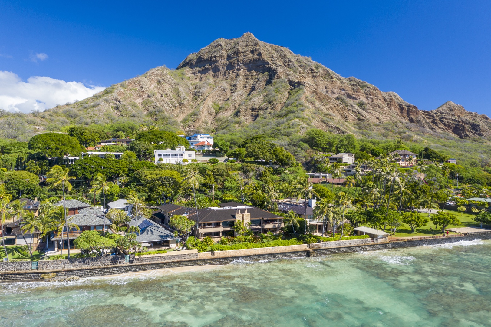 Honolulu Vacation Rentals, Hale Makai at Diamond Head - Aerial Oceanside View of Home and Diamond Head.