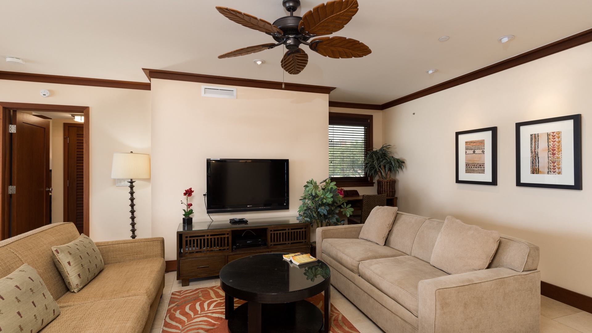 Kapolei Vacation Rentals, Ko Olina Beach Villas B310 - Curl up for movie night on the TV in the living area.