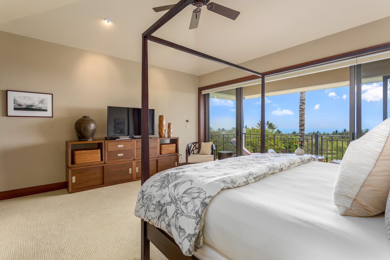 Kailua Kona Vacation Rentals, 3BD Hainoa Villa (2901D) at Four Seasons Resort at Hualalai - Blue skies and ocean views from the decadent king-sized primary bed.