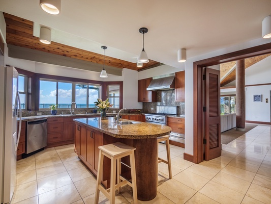 Waianae Vacation Rentals, Konishiki Beachhouse - 4BD - Fully stocked kitchen with top-tier appliances, spacious breakfast bar for quick meals and entertainment.  