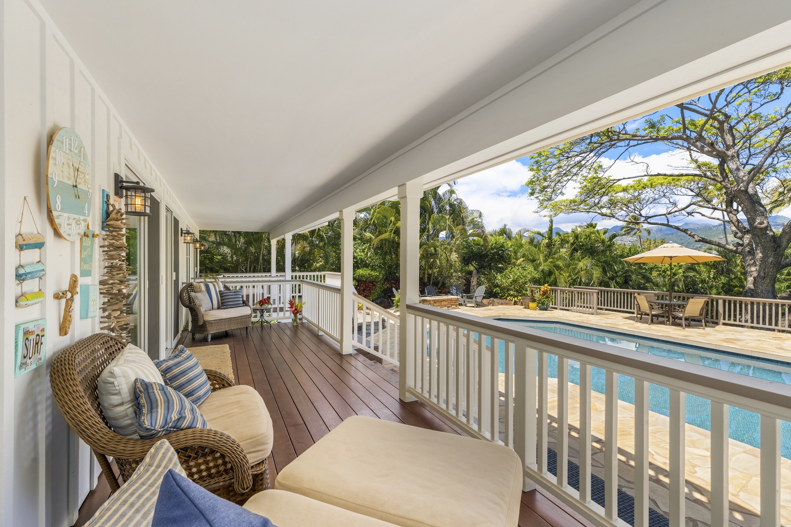Honolulu Vacation Rentals, Hale Le'ahi* - Expansive deck overlooks the private pool, fire pit, and yard