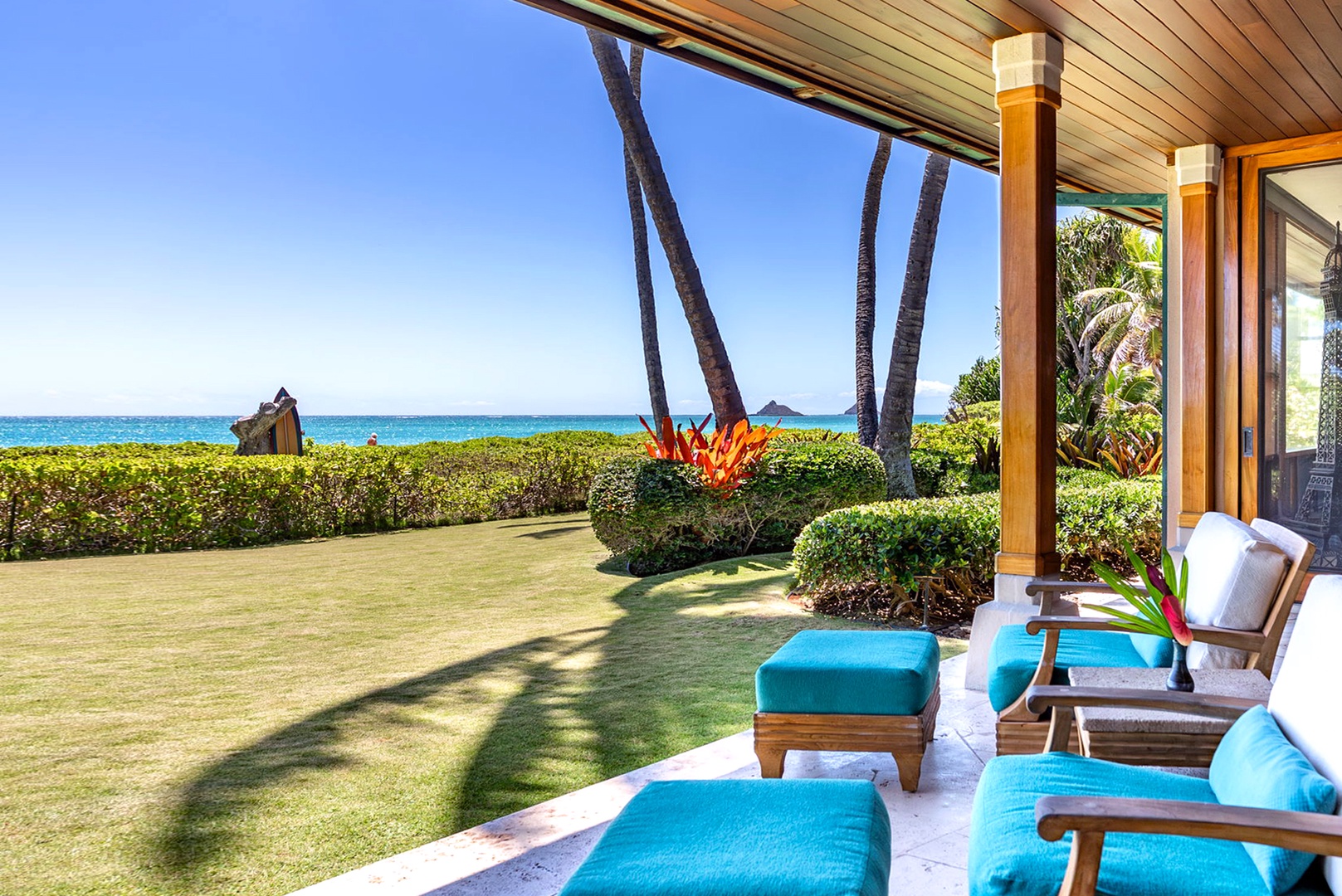 Kailua Vacation Rentals, Kailua Sands - Shaded yard deck with sweeping ocean views.