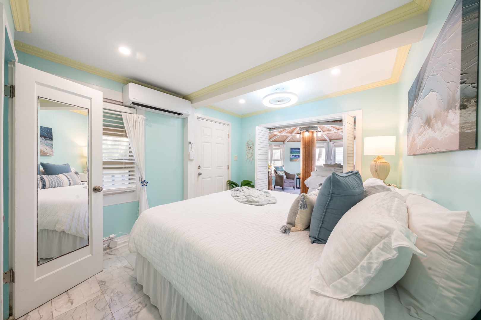 Hauula Vacation Rentals, Private Beach Paradise - Another bedroom in white and light wood, made for long, unhurried stays.