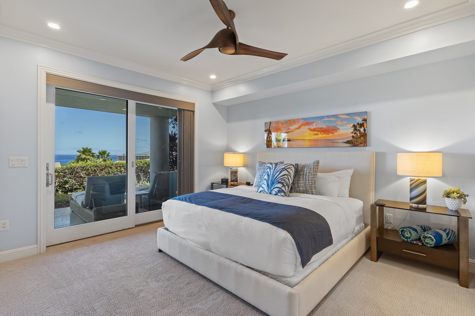 Wailea Vacation Rentals, Wailea Luxury Residence Hoolei 23-3 - Unwind in the inviting primary suite, featuring a plush king-sized bed and direct access to a private lanai with stunning ocean views.