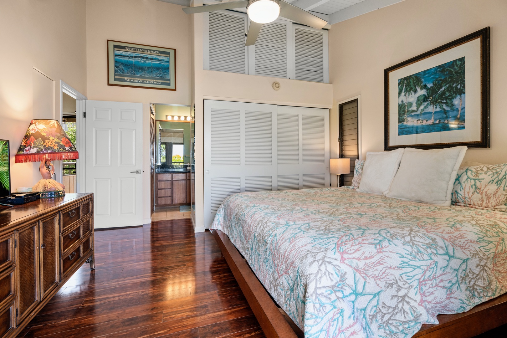 Kihei Vacation Rentals, Wailea Ekolu 204 - Stretch out on the king bed under vaulted, beamed ceilings, ensuite bath just through the door.
