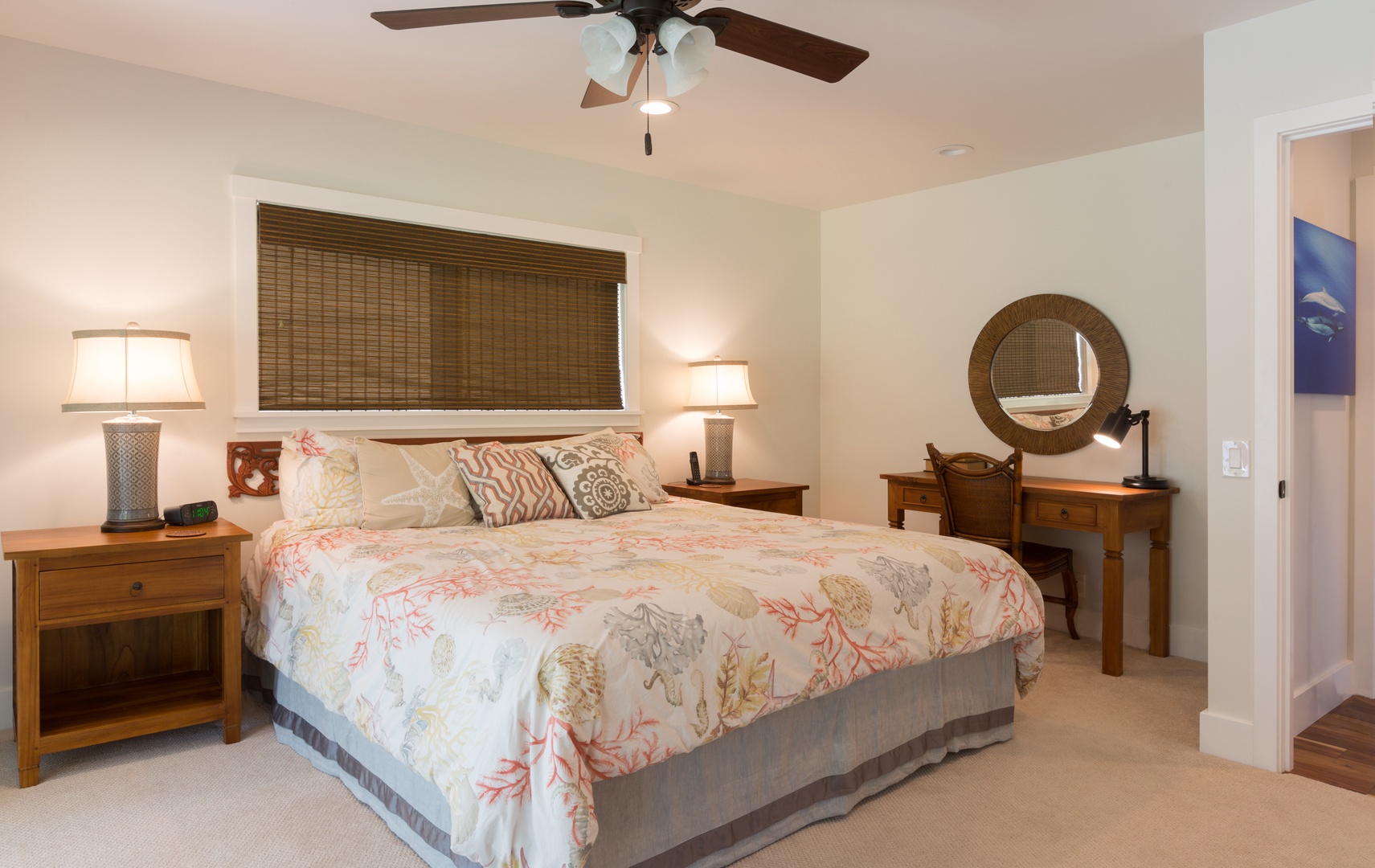 Kailua Kona Vacation Rentals, He'eia Bay Beach Bungalow (Big Island) - Comfortable king bed in the primary bedroom.