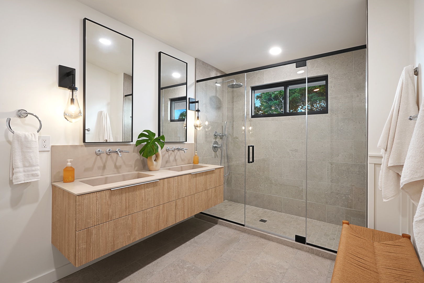 Koloa Vacation Rentals, Ka Hui Ana at Kukuiula - Spa-like second guest bathroom with a spacious walk-in shower and contemporary design.