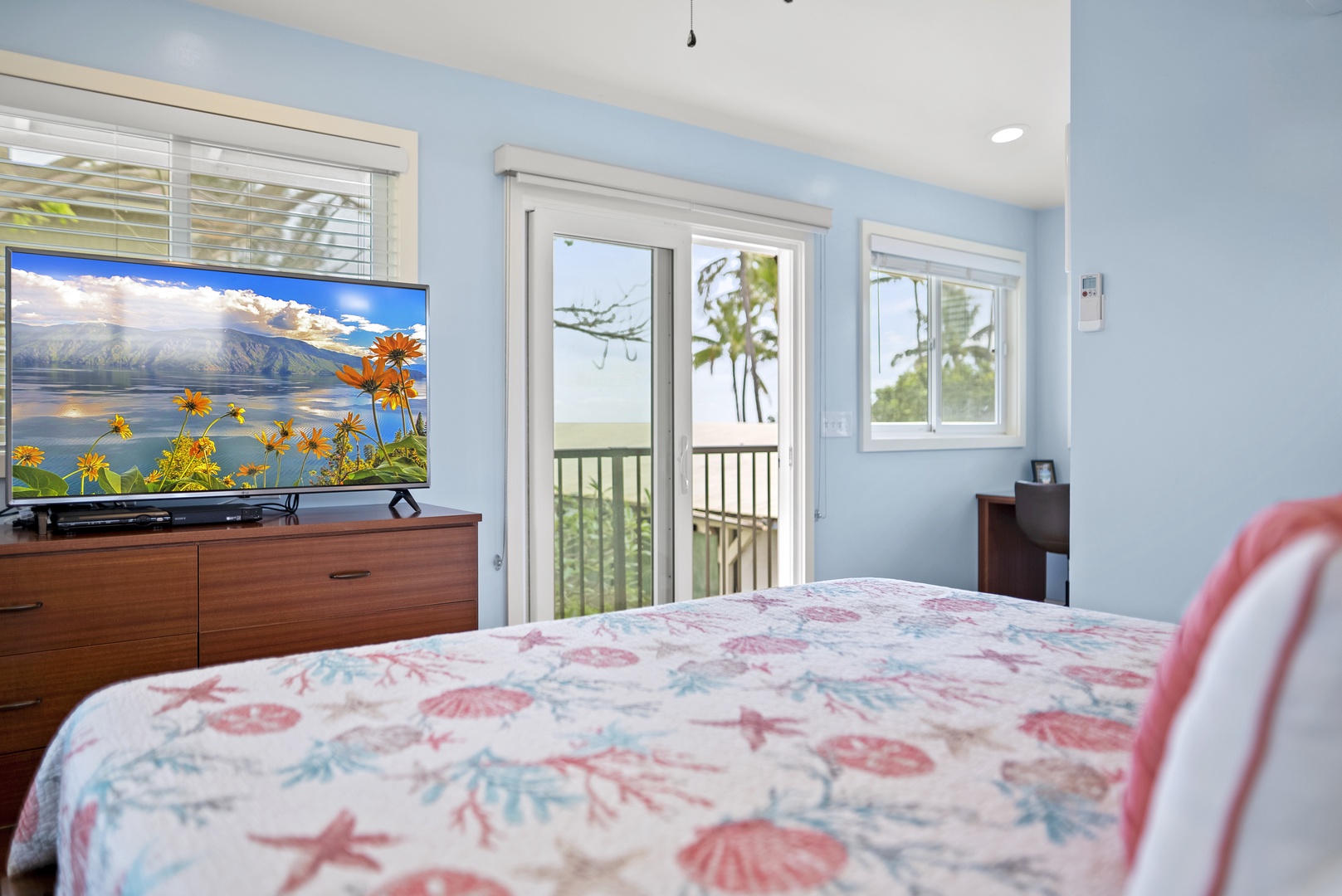 Waialua Vacation Rentals, Waialua Beachside Cottage - Bedroom has a balcony with a peaceful view