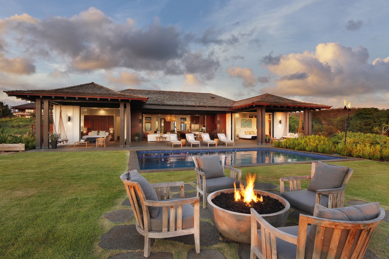 Koloa Vacation Rentals, Hale Pomaika'i Mau - The outdoor space is perfect for entertaining with a private pool and firepit