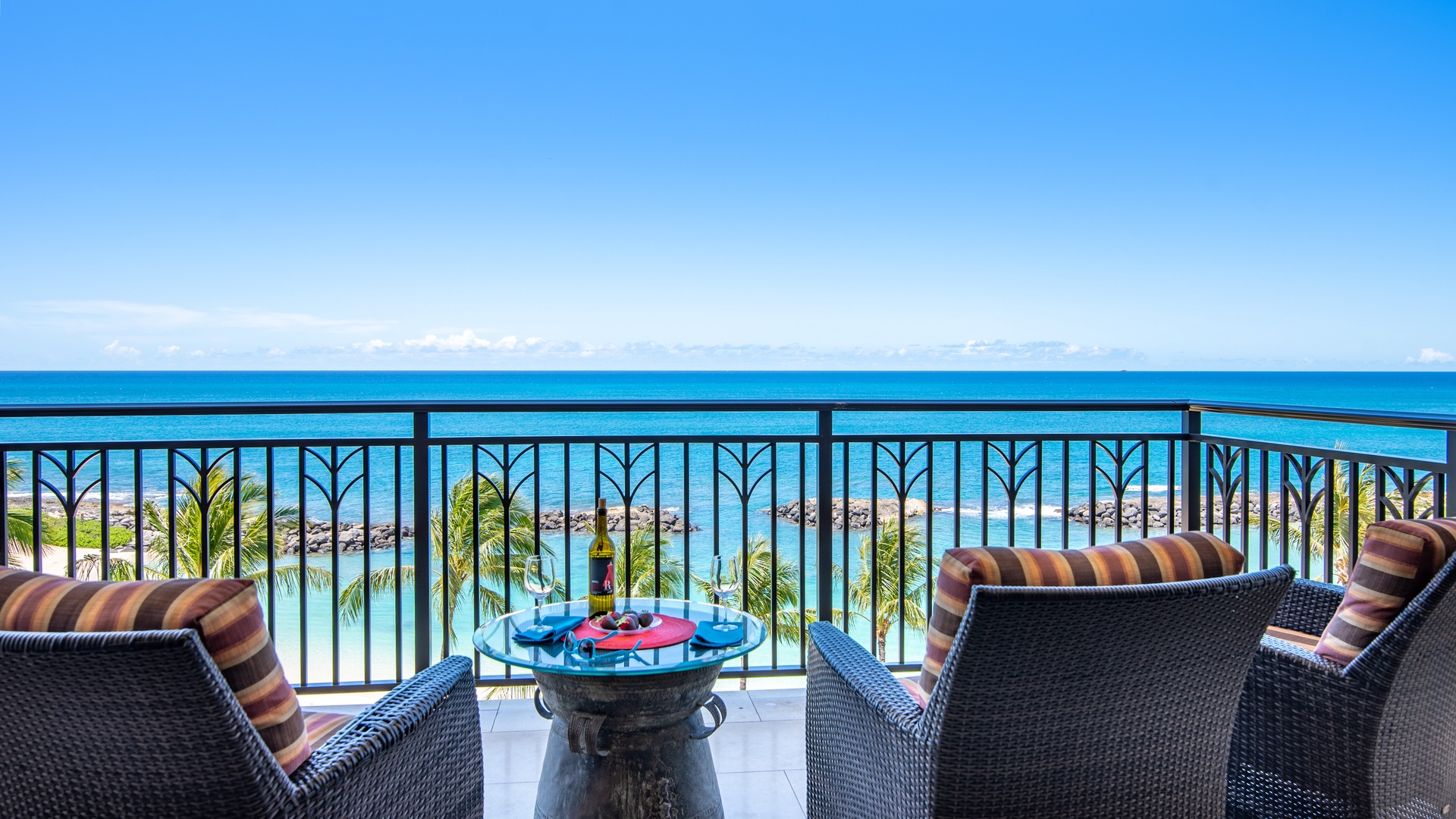 Kapolei Vacation Rentals, Ko Olina Beach Villas B410 - Ocean views from lanai with comfortable seating.