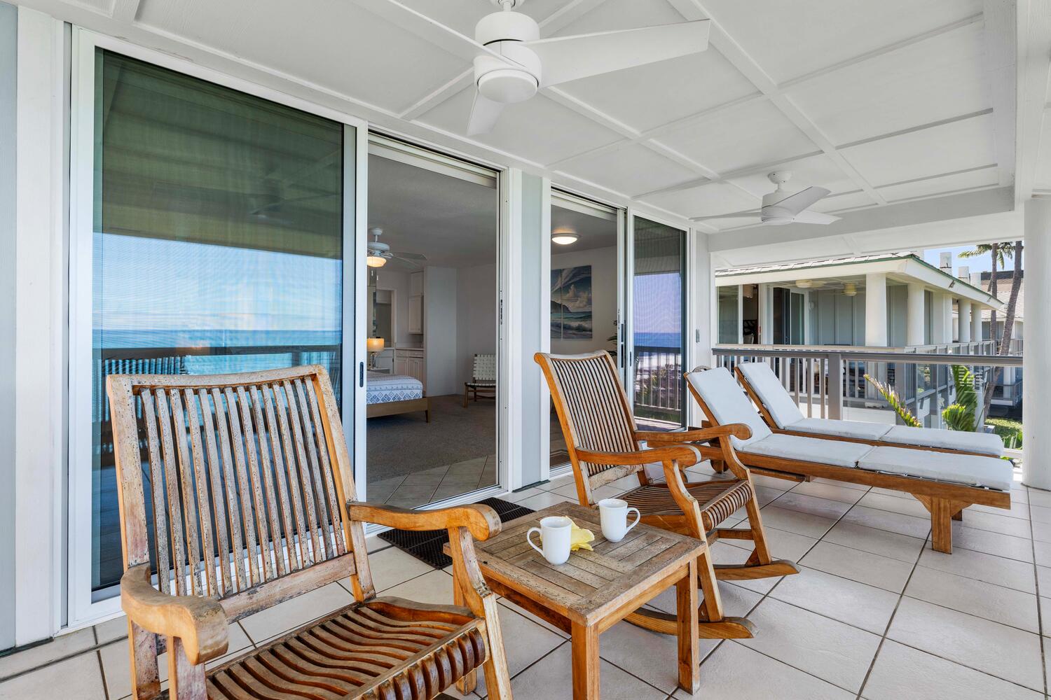 Kailua Kona Vacation Rentals, Hale Kai O'Kona #7 - Lanai access from the primary guest room is the best spot for morning coffee!