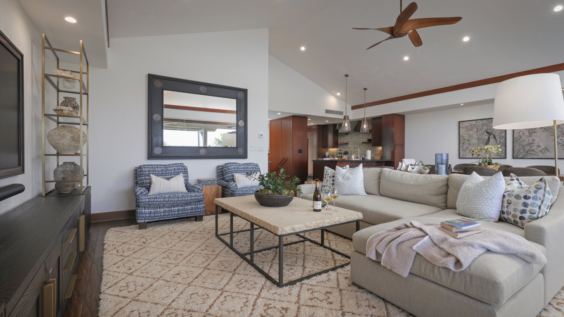 Kailua Kona Vacation Rentals, 3BD Ka'ulu Villa (129B) at Hualalai Resort - Lounge in the living area with comfy sofas and TV.