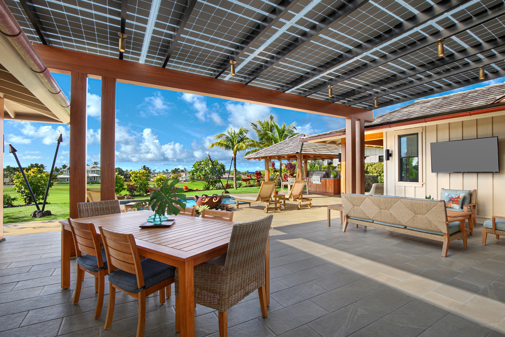 Koloa Vacation Rentals, OFB Hale Mala Ulu - Covered Lanai with Ocean views where to play cards, read a book, whatever you feel like!
