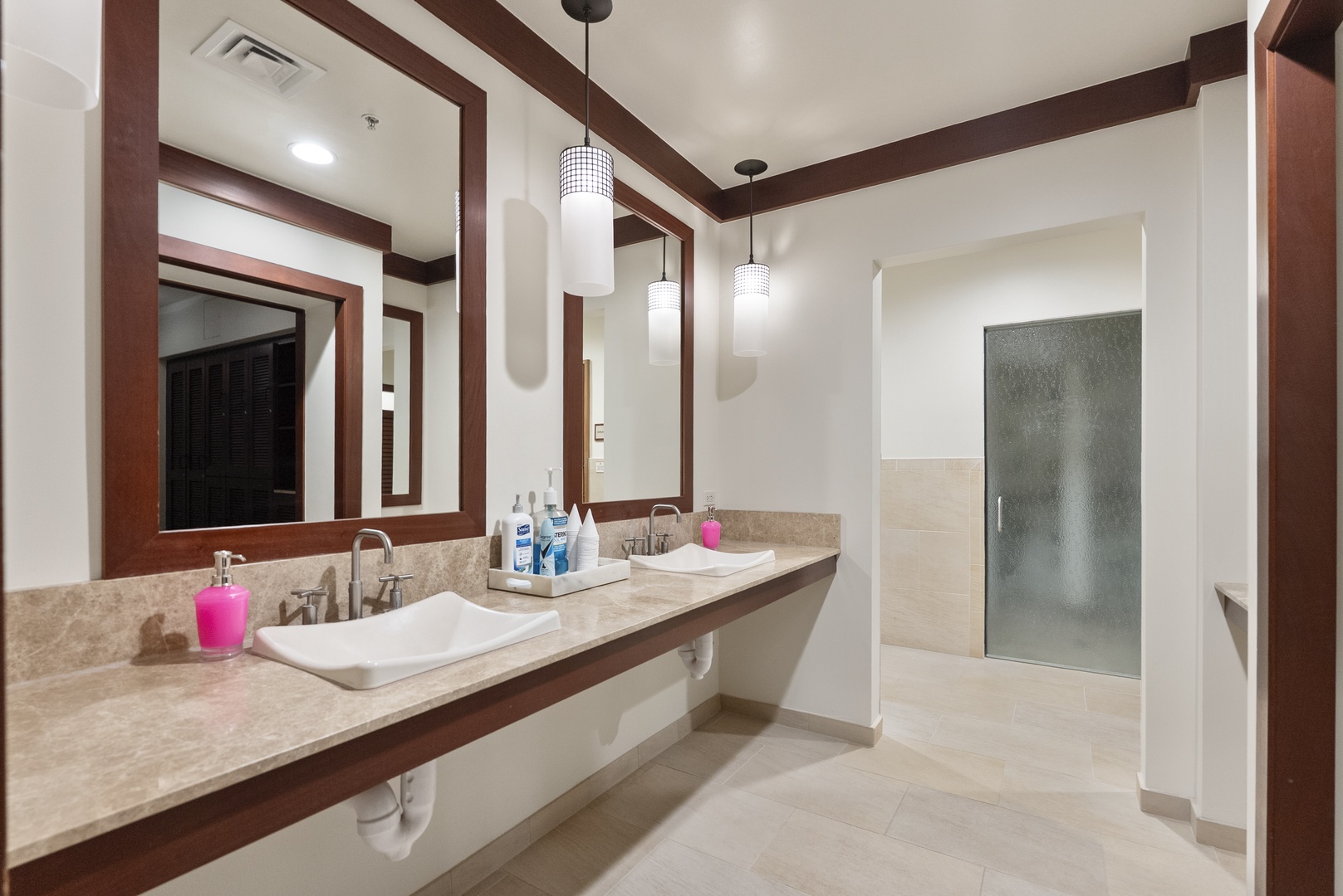 Rinse off and change at the locker-room vanity before heading back up.