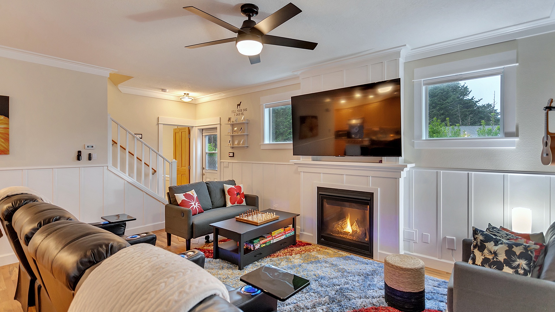 Lincoln City Vacation Rentals, Ohana Beach Park - Living room with flatscreen TV and fireplace