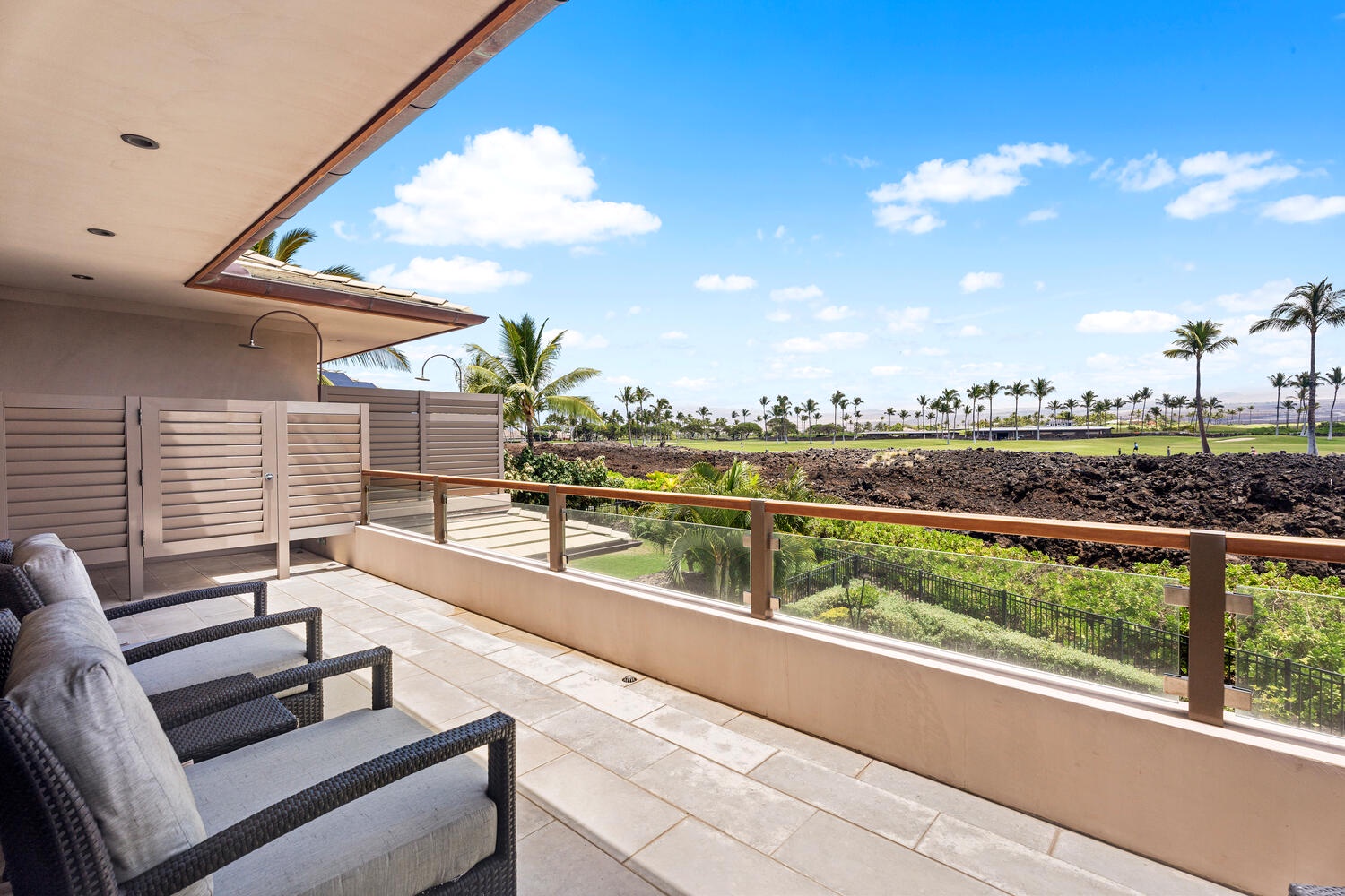 Kamuela Vacation Rentals, Laule'a at the Mauna Lani Resort #14 - Enjoy coffee or cocktails from your private lanai with panoramic golf and mountain views.