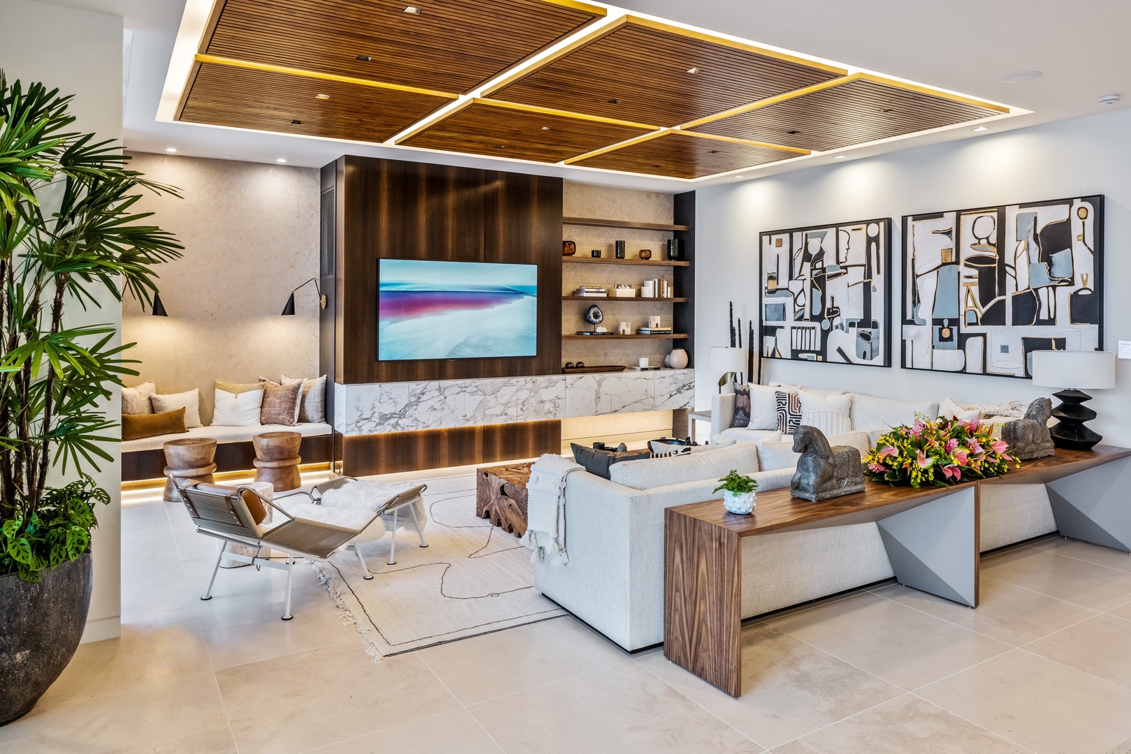 Honolulu Vacation Rentals, Diamond Head Grand Escape - Cozy up for a movie night in the media lounge, featuring a sleek TV wall and modern design.