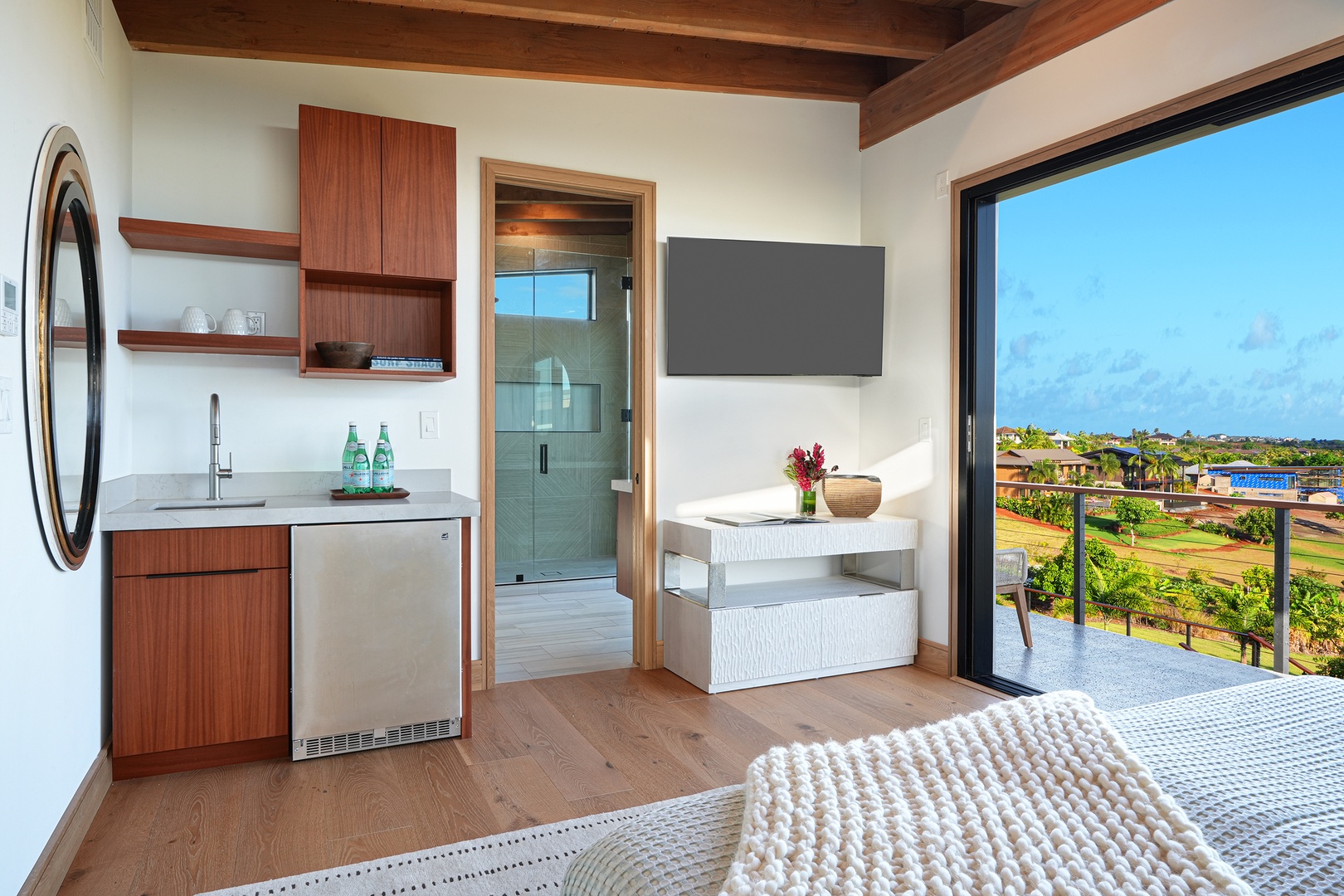 Koloa Vacation Rentals, Hale Keaka at Kukui'ula - Enjoy the seamless blend of indoor comfort and outdoor beauty in the well-appointed Ohana guest bedroom upstairs, complete with a mini-bar.