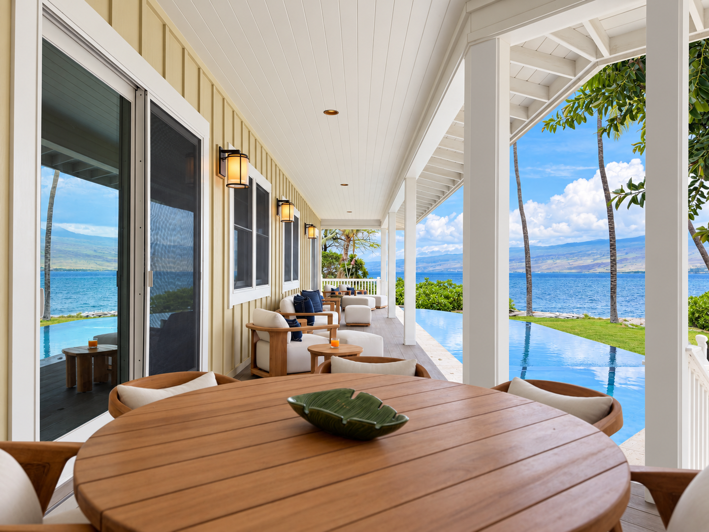 Kamuela Vacation Rentals, 4BD Estate Home at Puako Bay (74) - Walk the full length of the covered lanai, dining and lounge seating on one side with the ocean filling the other.