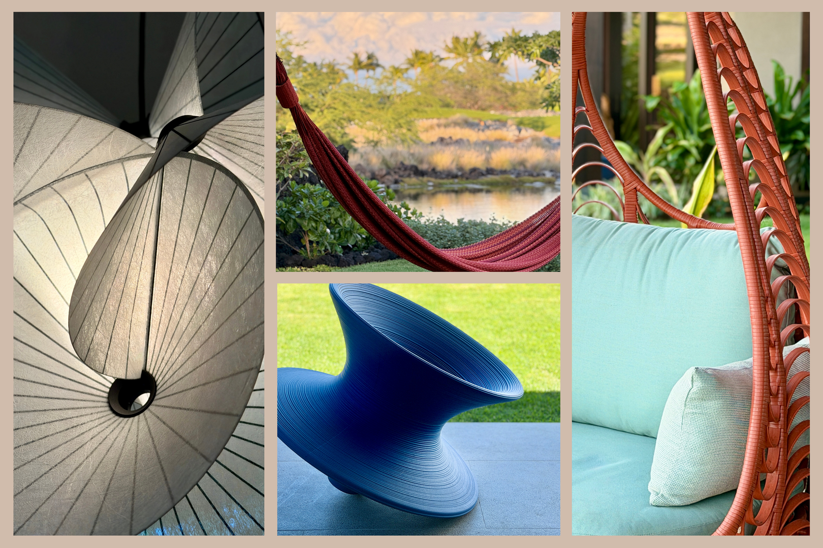 Kailua-Kona Vacation Rentals, 4BD Ka'Ulu Estate (102A) at Hualalai Resort - Relax in comfort with stylish outdoor seating, cozy hammocks, and peaceful garden views creating your perfect retreat.