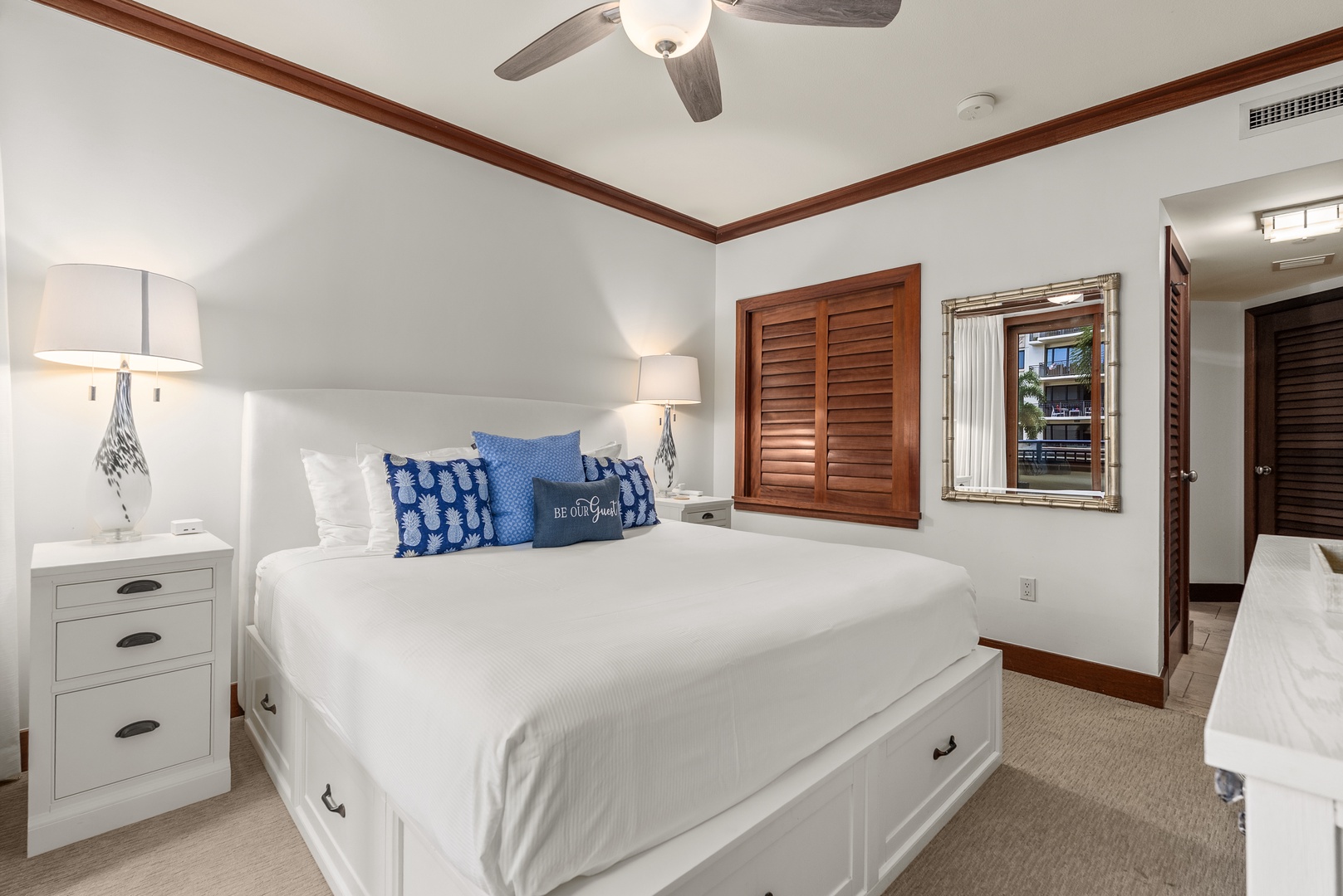 The king bedroom stays cool through the heat of the afternoon.