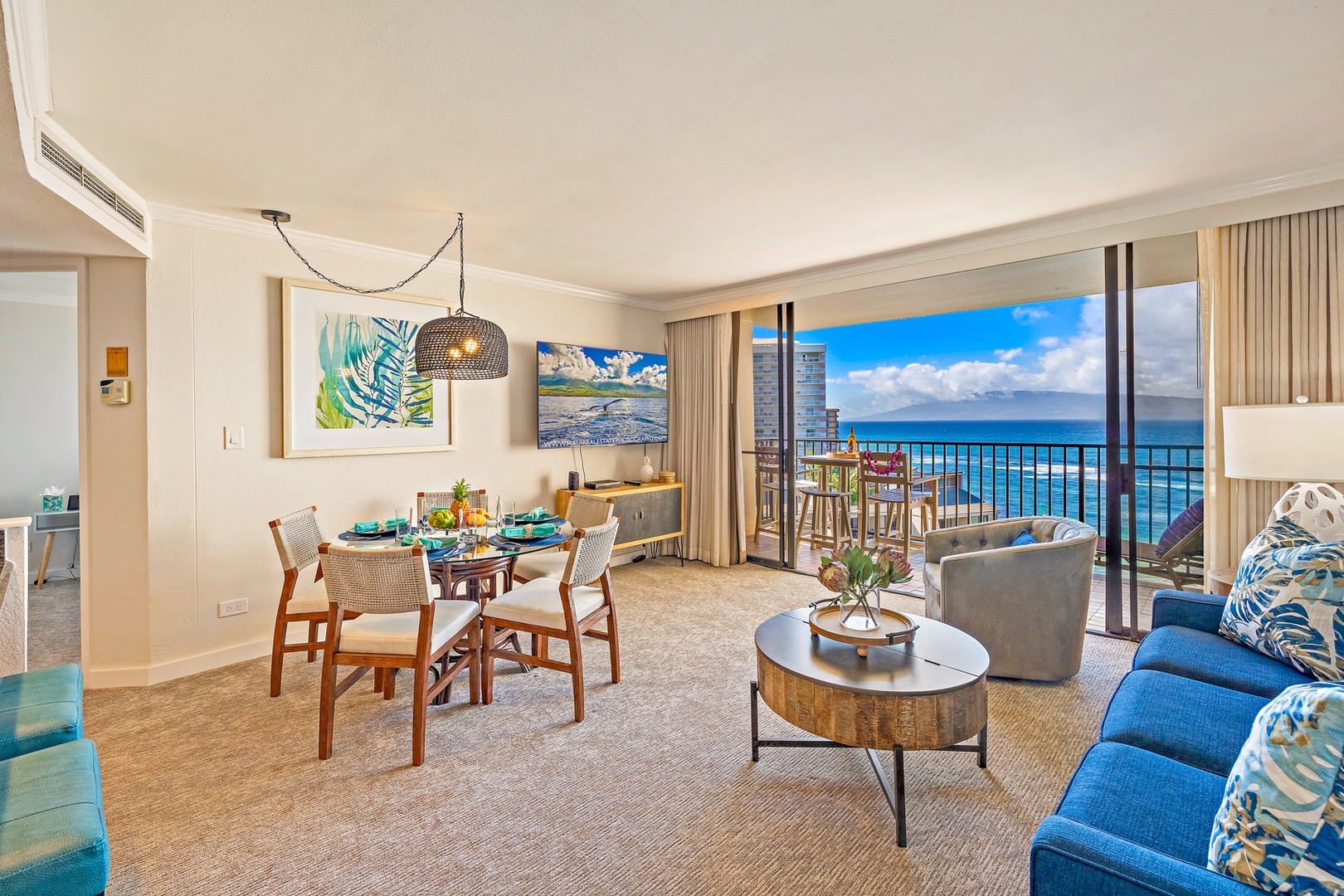 Lahaina Vacation Rentals, Kaanapali Shores 903 - The living and dining areas offer plenty of seating, creating a comfortable space to relax, dine, and unwind.