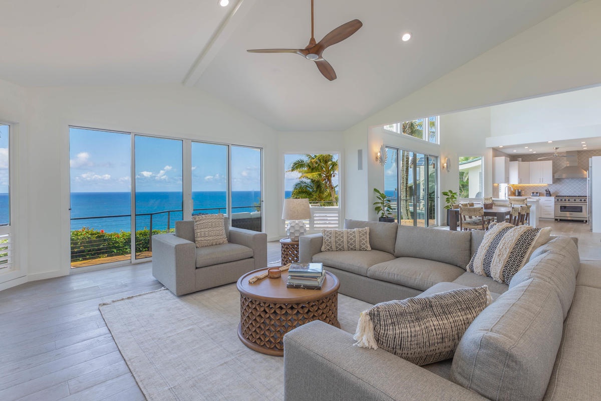 Princeville Vacation Rentals, Honu Awa - Spacious Living Room with Bay Windows