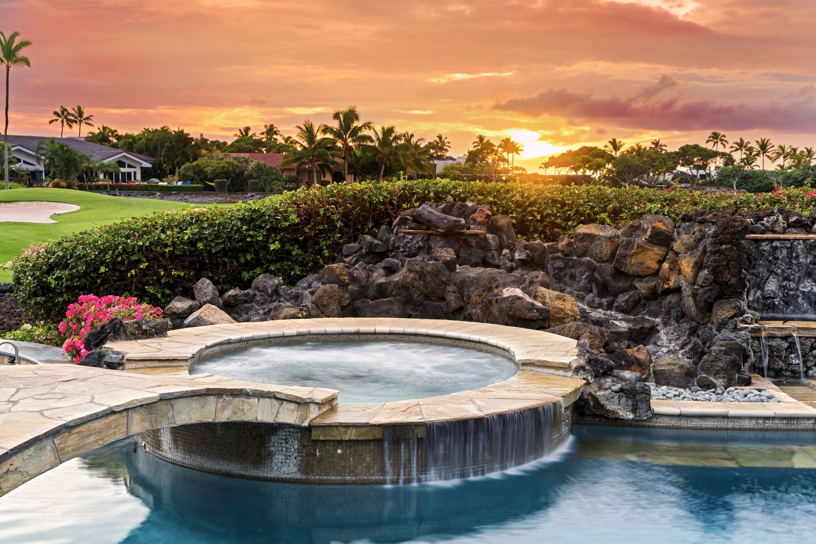 Kamuela Vacation Rentals, Hale Konane - Soak in the spa as the sun dips low, painting the sky with vibrant colors.