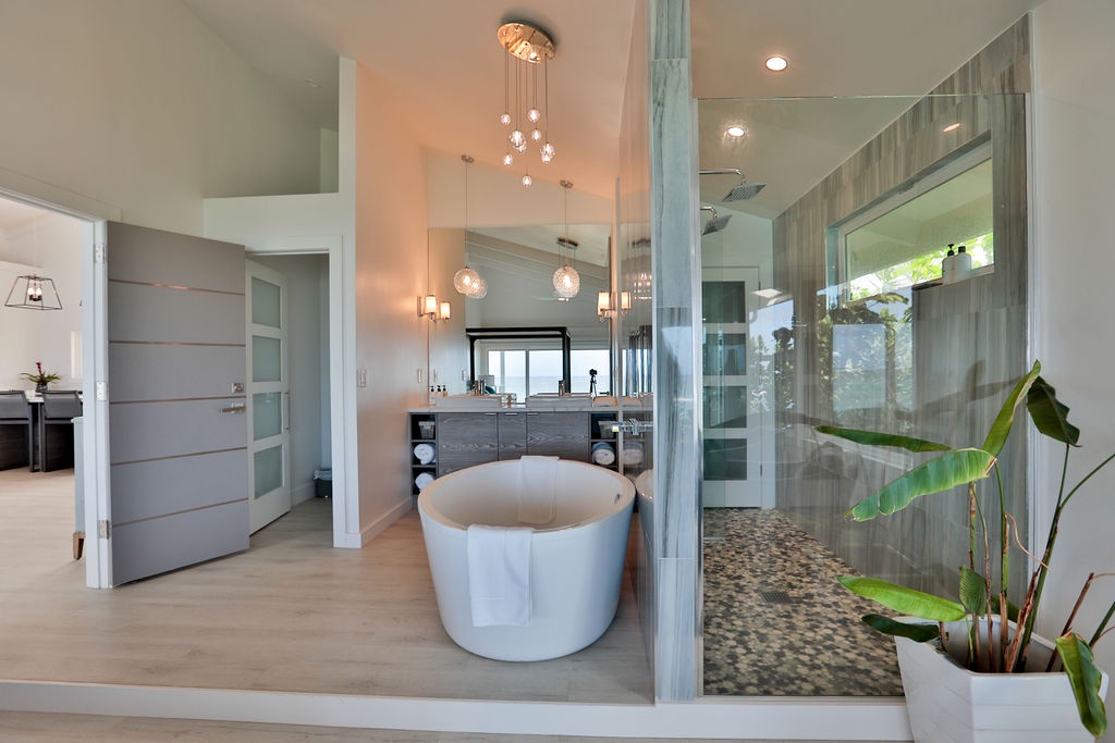 Waialua Vacation Rentals, Sea of Glass* - 2nd Primary Bathroom with a stand alone shower and soaking tub