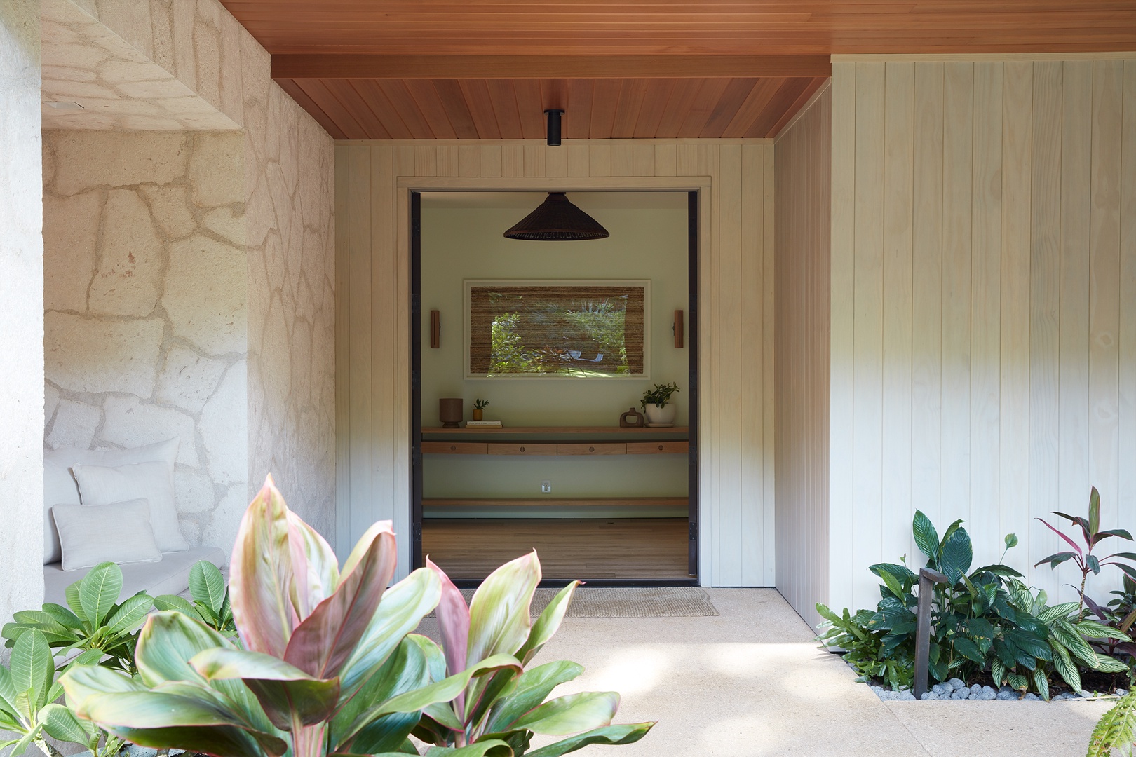 Honolulu Vacation Rentals, Diamond Head Hillside Estate** - Framed by lush greenery and clean architectural lines, the entry creates a warm and memorable first impression from the moment you arrive.