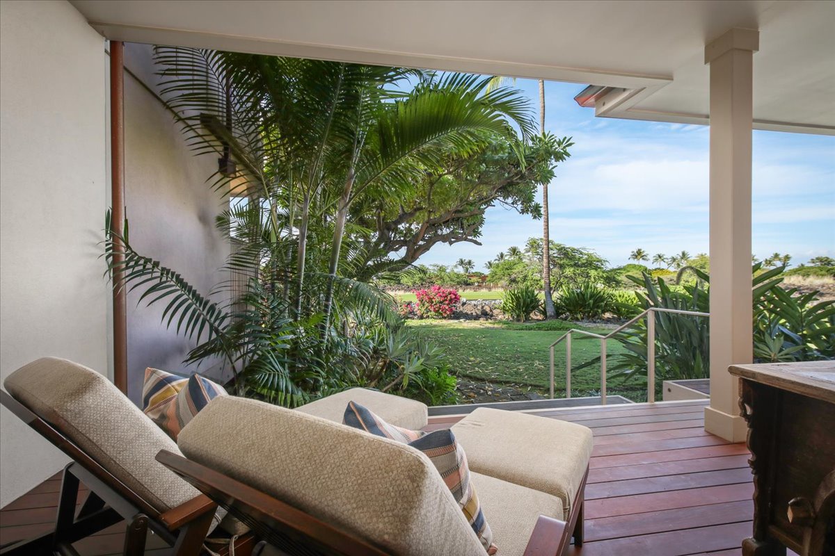 Kailua Kona Vacation Rentals, 3BD Ka'ulu Villa (129B) at Hualalai Resort - Relax on the private lanai with views of the golf course.