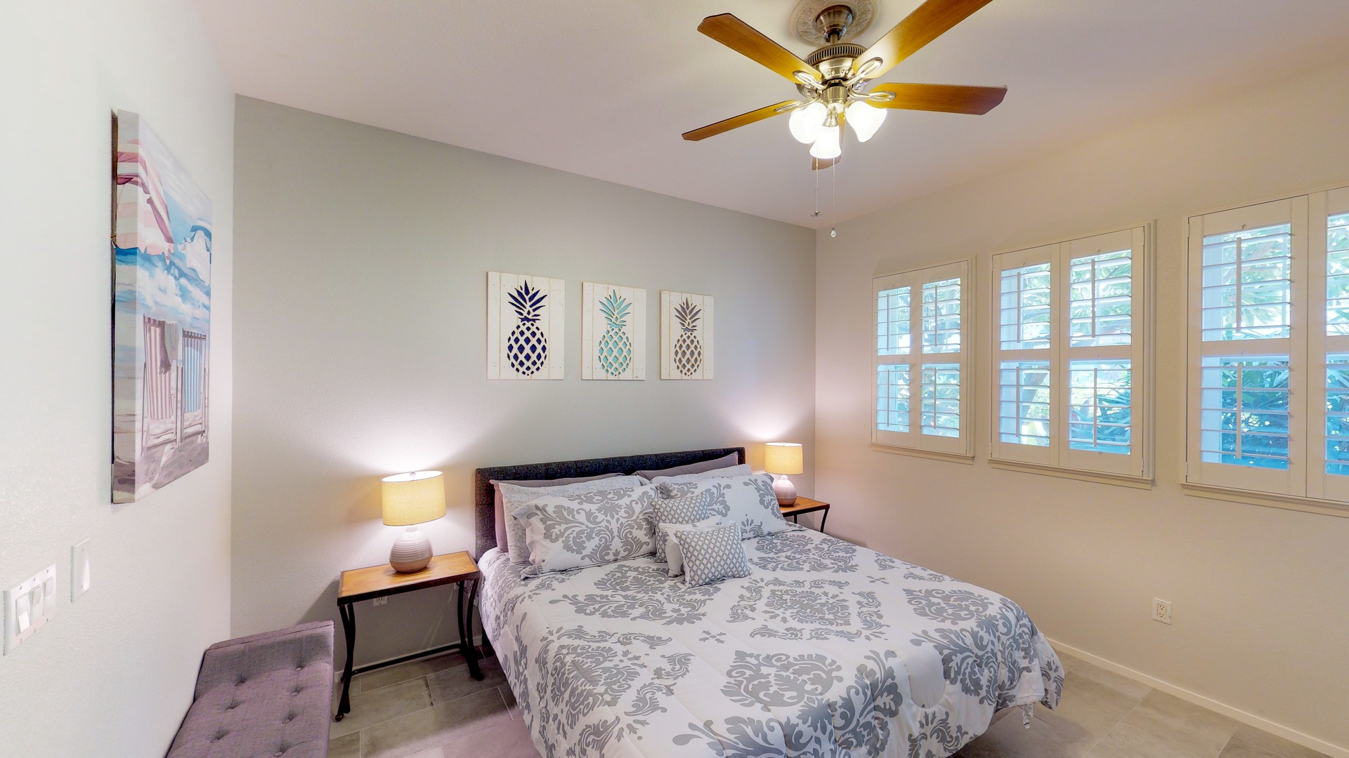 Kapolei Vacation Rentals, Coconut Plantation 1222-3 - The primary guest bedroom has access to the lanai.