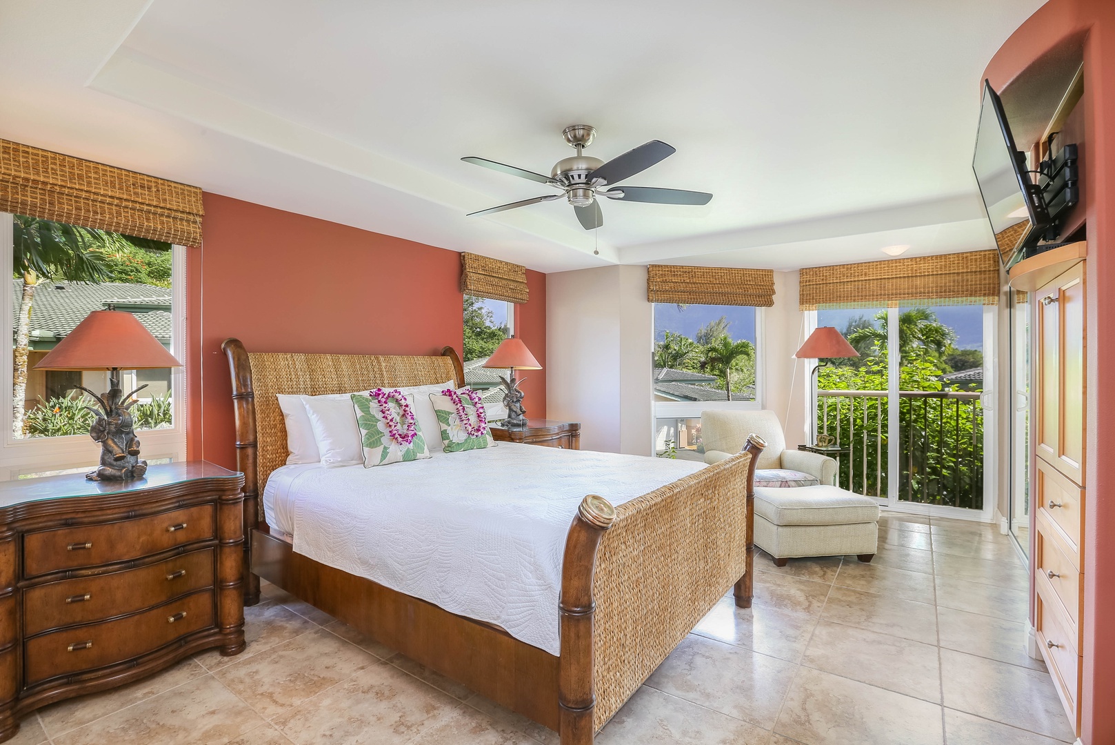 Princeville Vacation Rentals, Nohea Villa - Spacious second guest suite with a king bed and outdoor access.