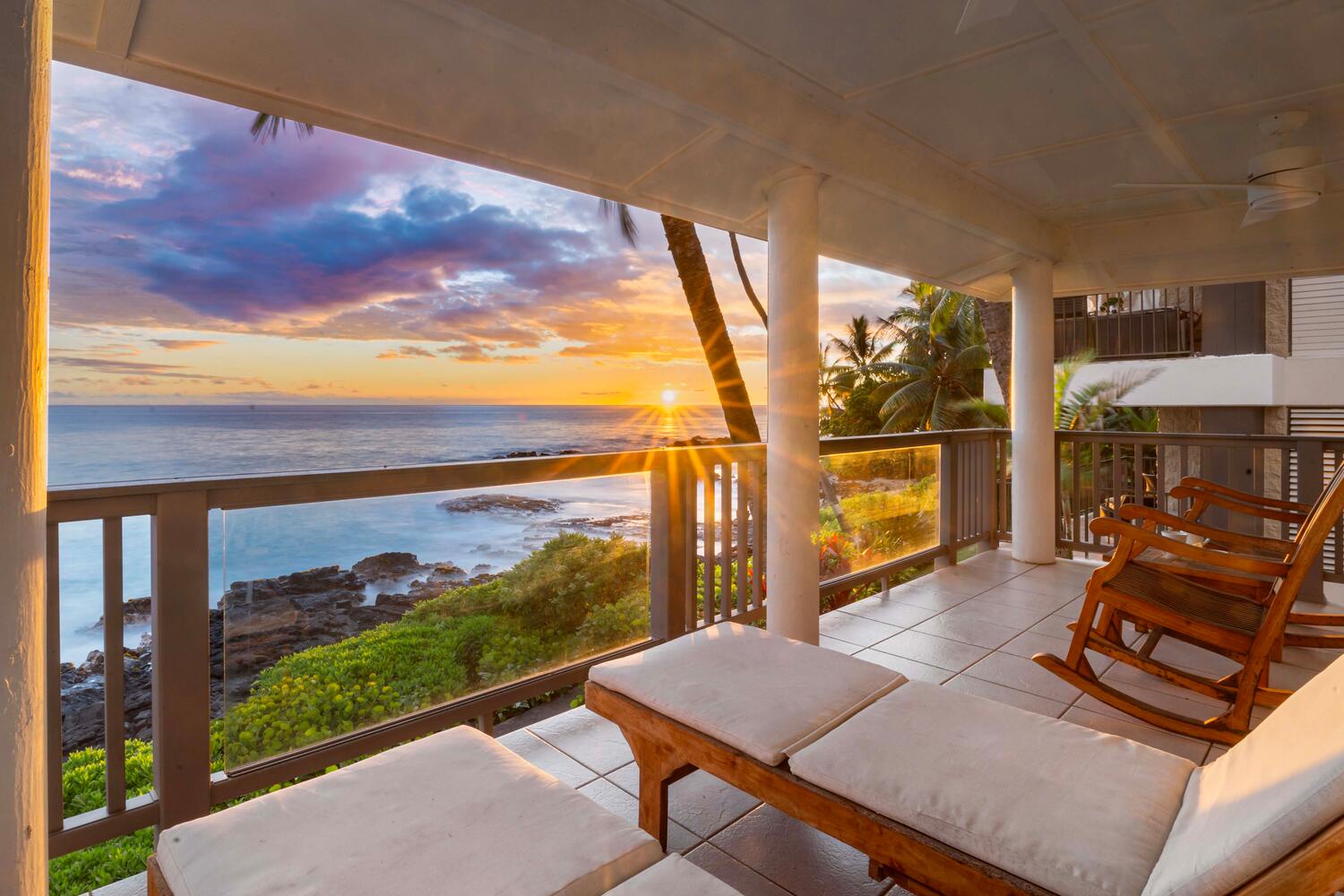Kailua Kona Vacation Rentals, Hale Kai O'Kona #7 - Enjoy a colorful Hawaiian sunset from your covered lanai just steps from the shoreline.