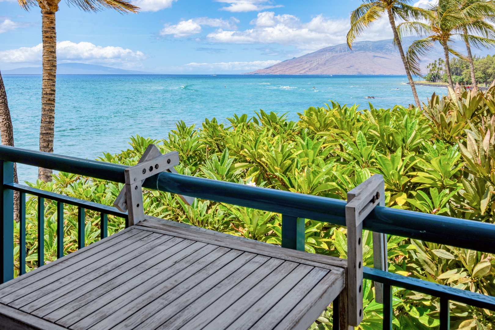 Kihei Vacation Rentals, Punahoa Beach 205 - Turquoise water, a band of green below, and mountains on the far shore, all from your own lanai.