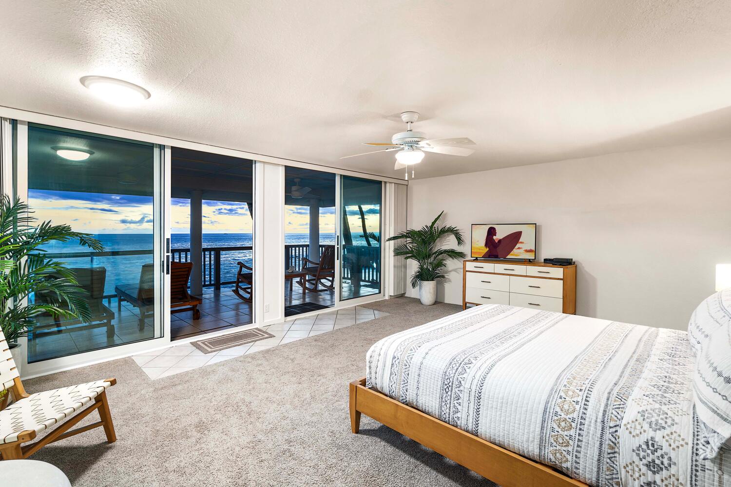 Kailua Kona Vacation Rentals, Hale Kai O'Kona #7 - Primary bedroom has sliders to the lanai with amazing views.