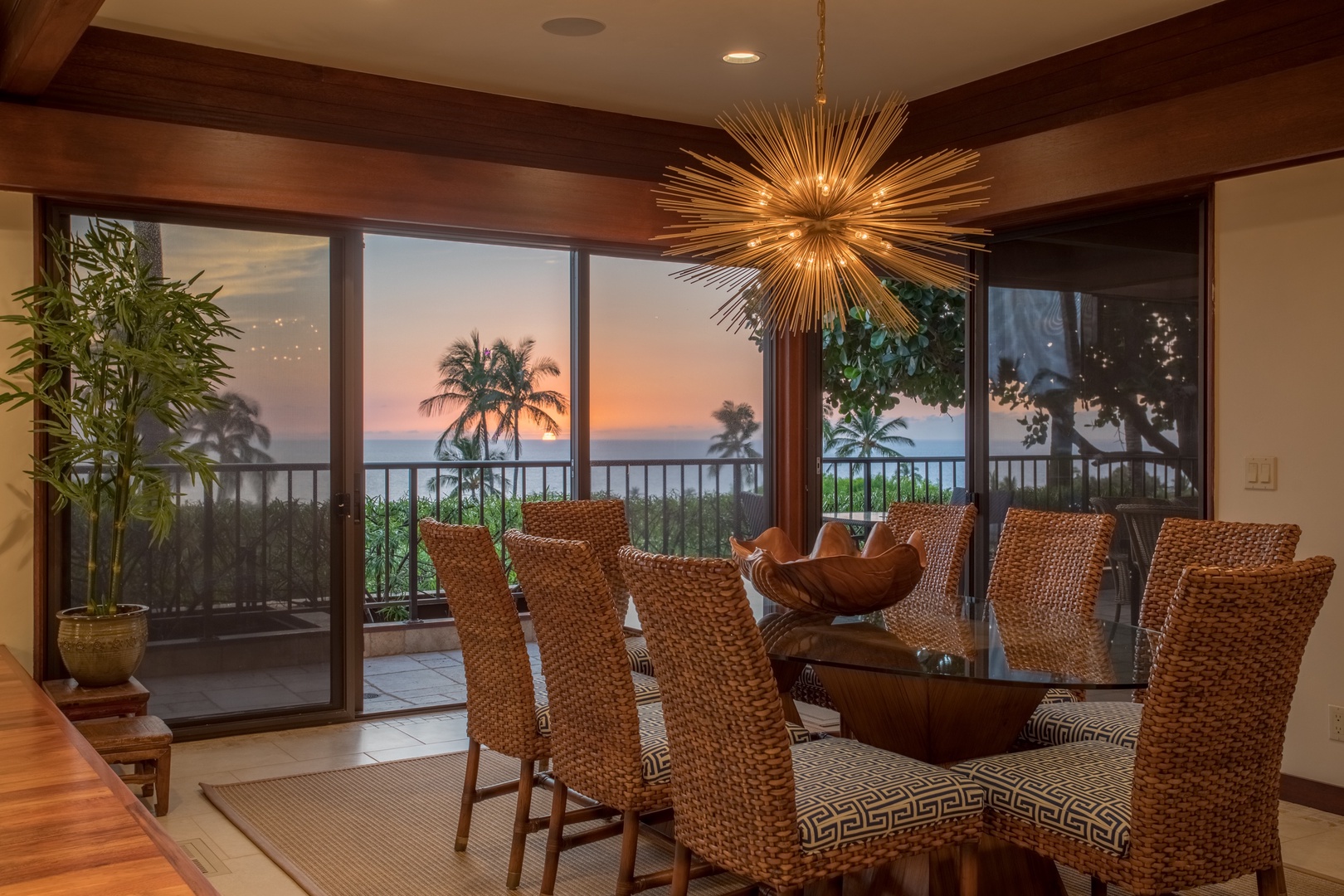 Kamuela Vacation Rentals, 3BD Villas (39) at Mauna Kea Resort - Sunset views over the Pacific from dining area and almost every room in the house.