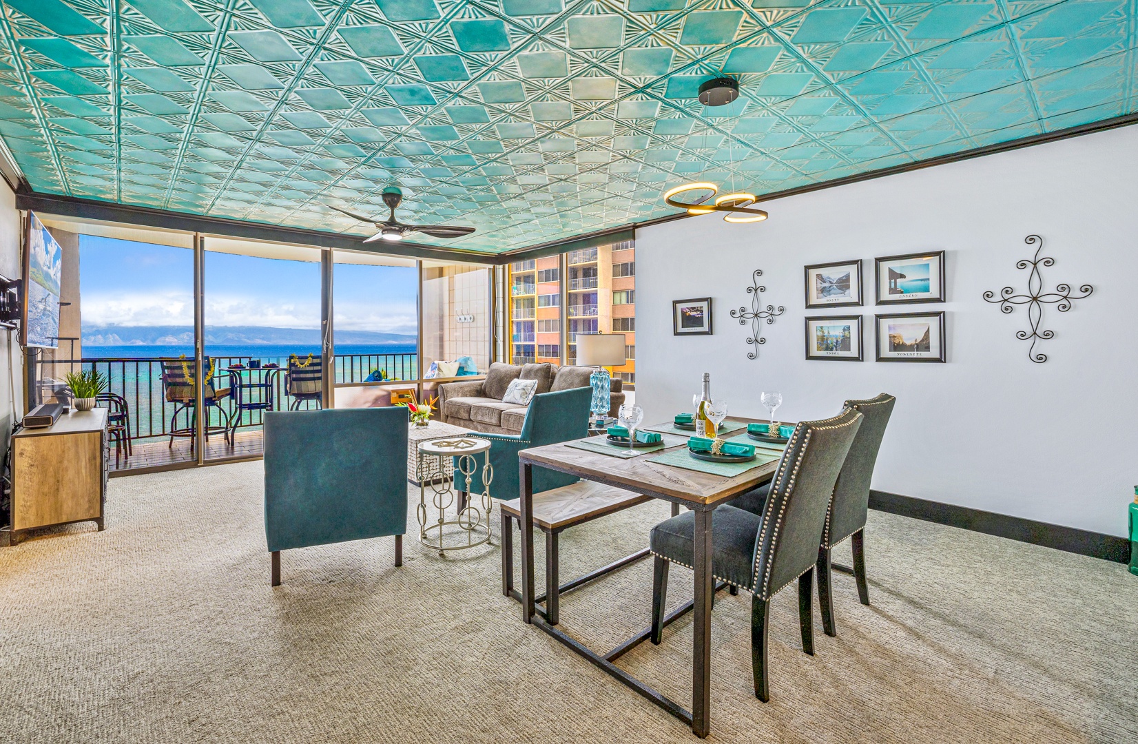 Lahaina Vacation Rentals, Valley Isle 804 - This open-concept living and dining area invites you to relax in style.