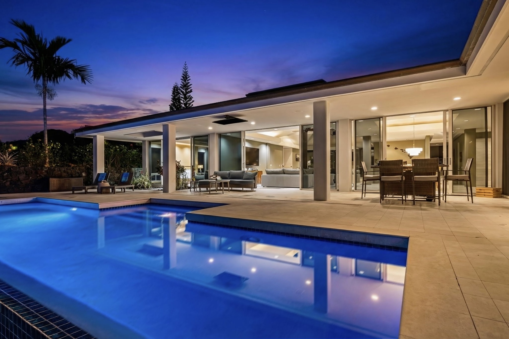 Kailua Kona Vacation Rentals, Hale Nai'a - Unwind under the stars with a swim or a glass of wine beside the softly lit pool.