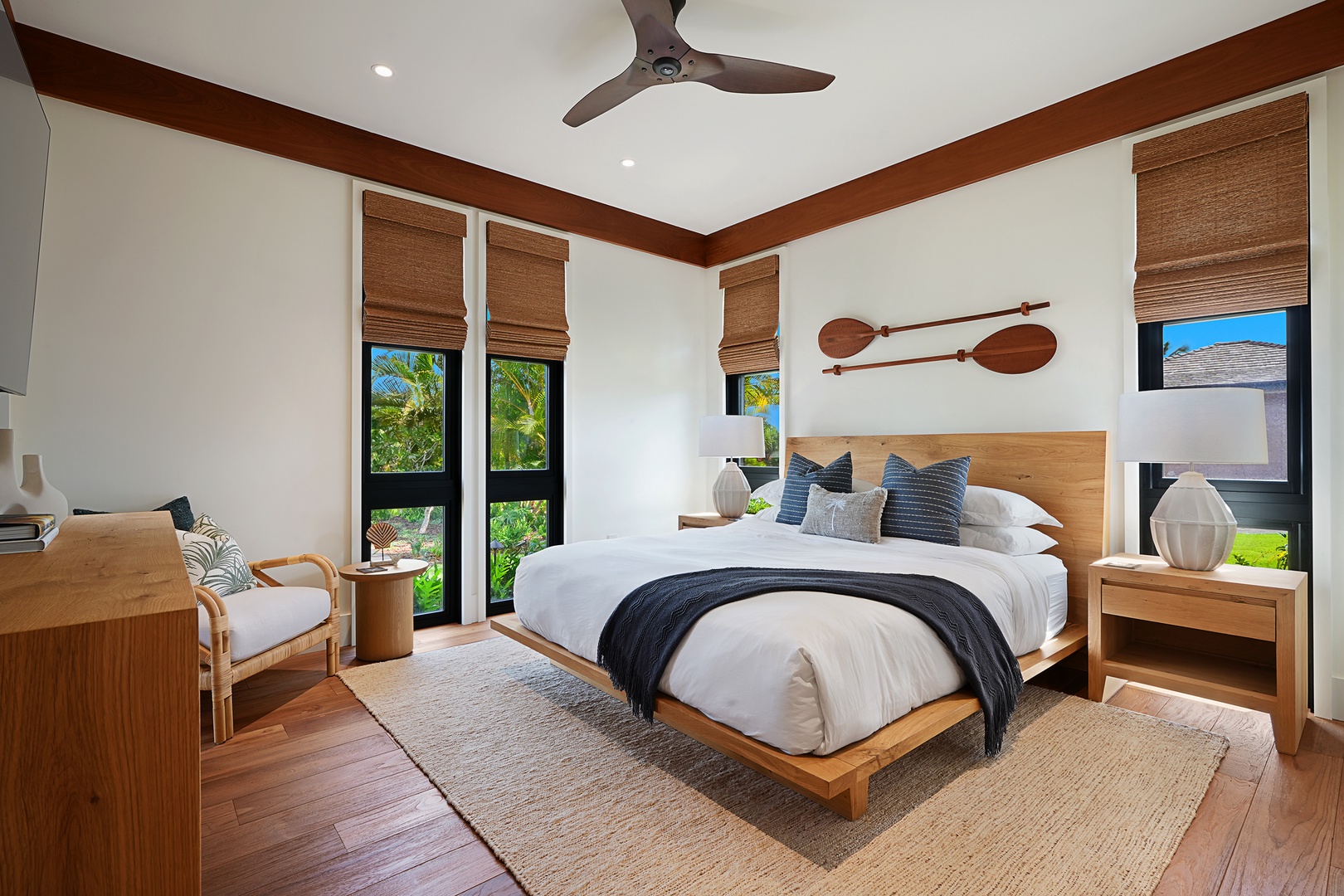 Koloa Vacation Rentals, Hale Ka Pua Ola at Kukuiula - Beautifully designed bedroom with a king-sized bed and charming decor.