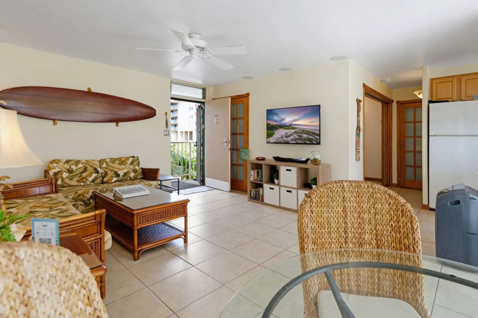 Kihei Vacation Rentals, Kalama Terrace P302 - Beach gear and books both disappear into the cubby storage, no junk drawer needed.
