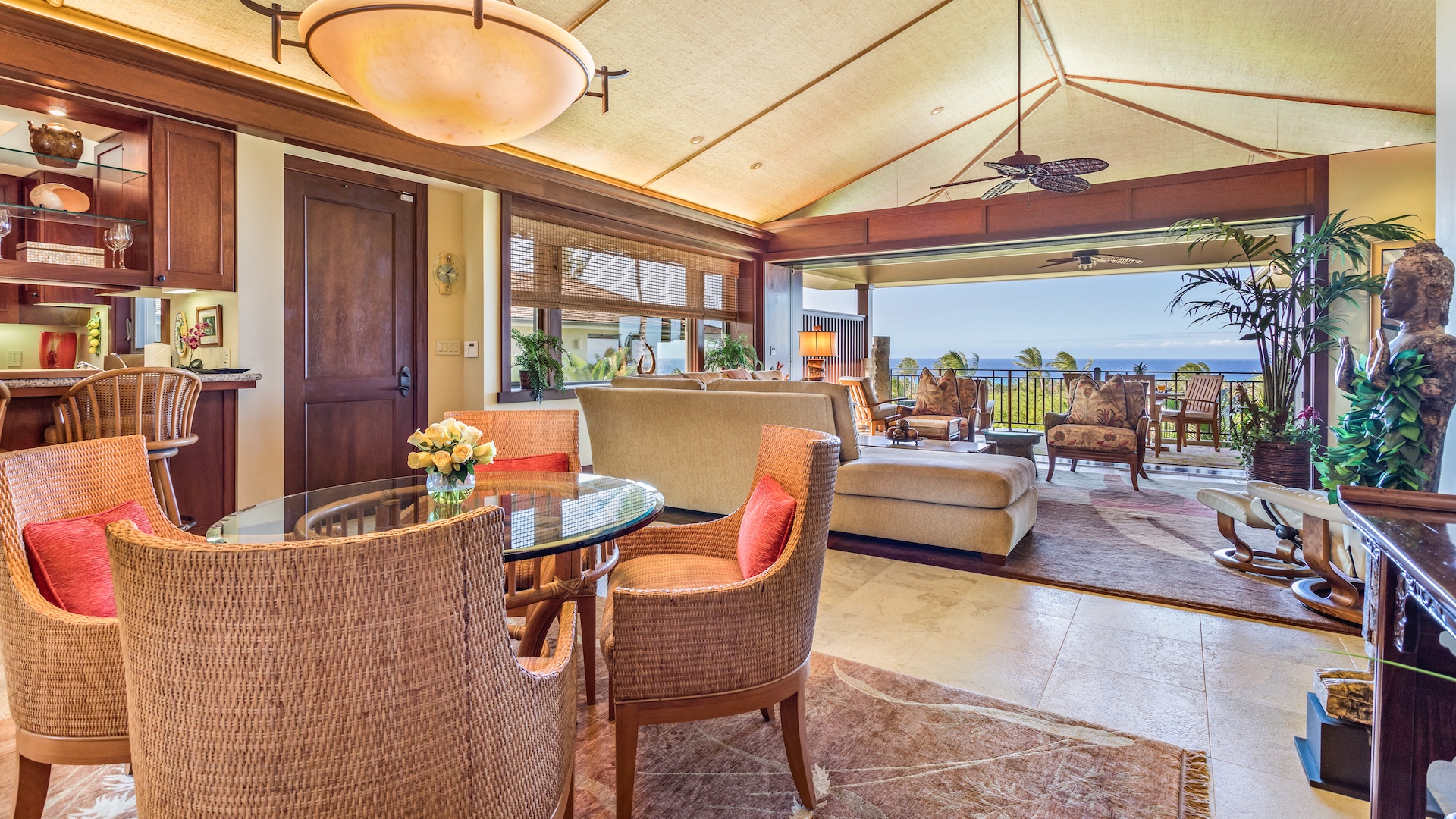 Kailua Kona Vacation Rentals, 2BD Hainoa Villa (2907B) at Four Seasons Resort at Hualalai - View from Dining Area with seating for Four toward Living Area.