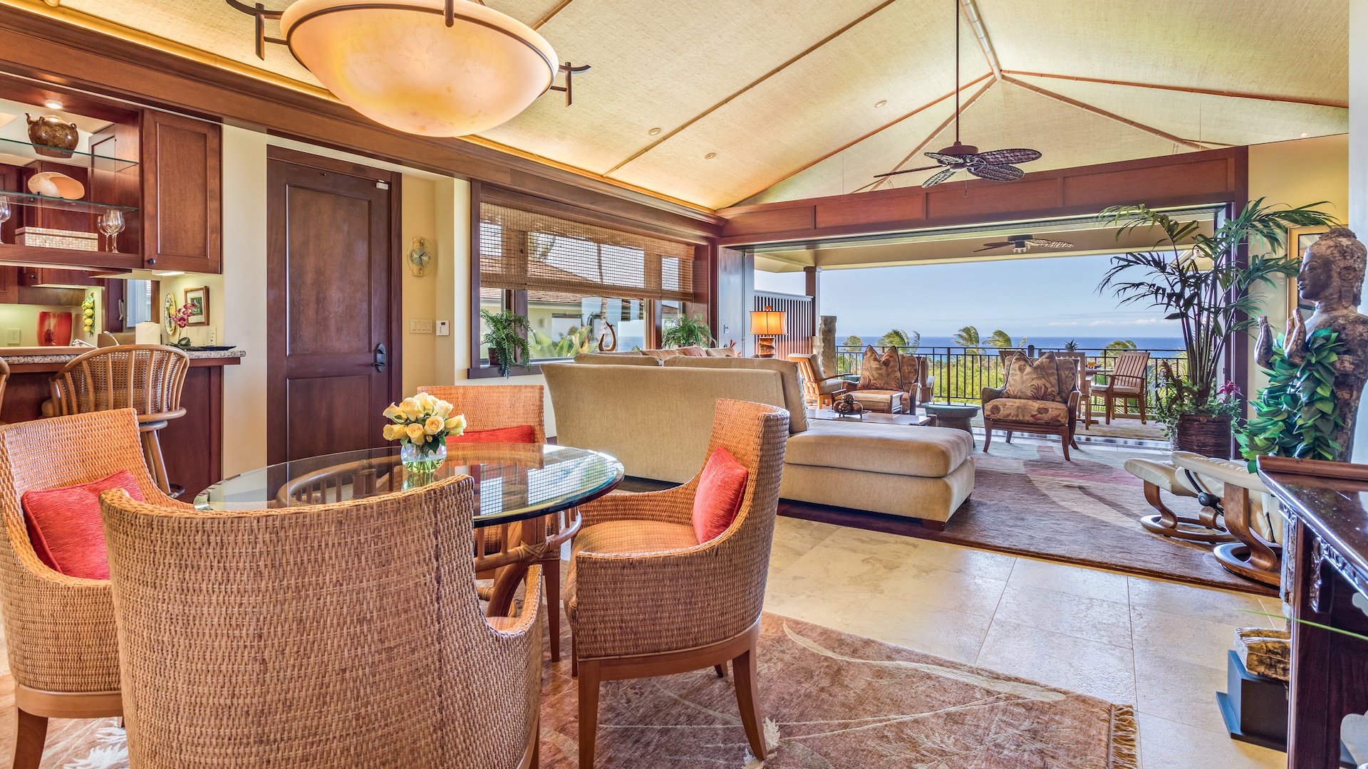 Kailua Kona Vacation Rentals, 2BD Hainoa Villa (2907B) at Hualalai Resort - View from Dining Area with seating for Four toward Living Area.