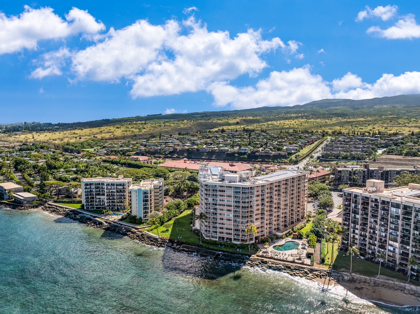Lahaina Vacation Rentals, Royal Kahana 213 - Aerial view of Royal Kahana 213 and its beautiful oceanfront location.