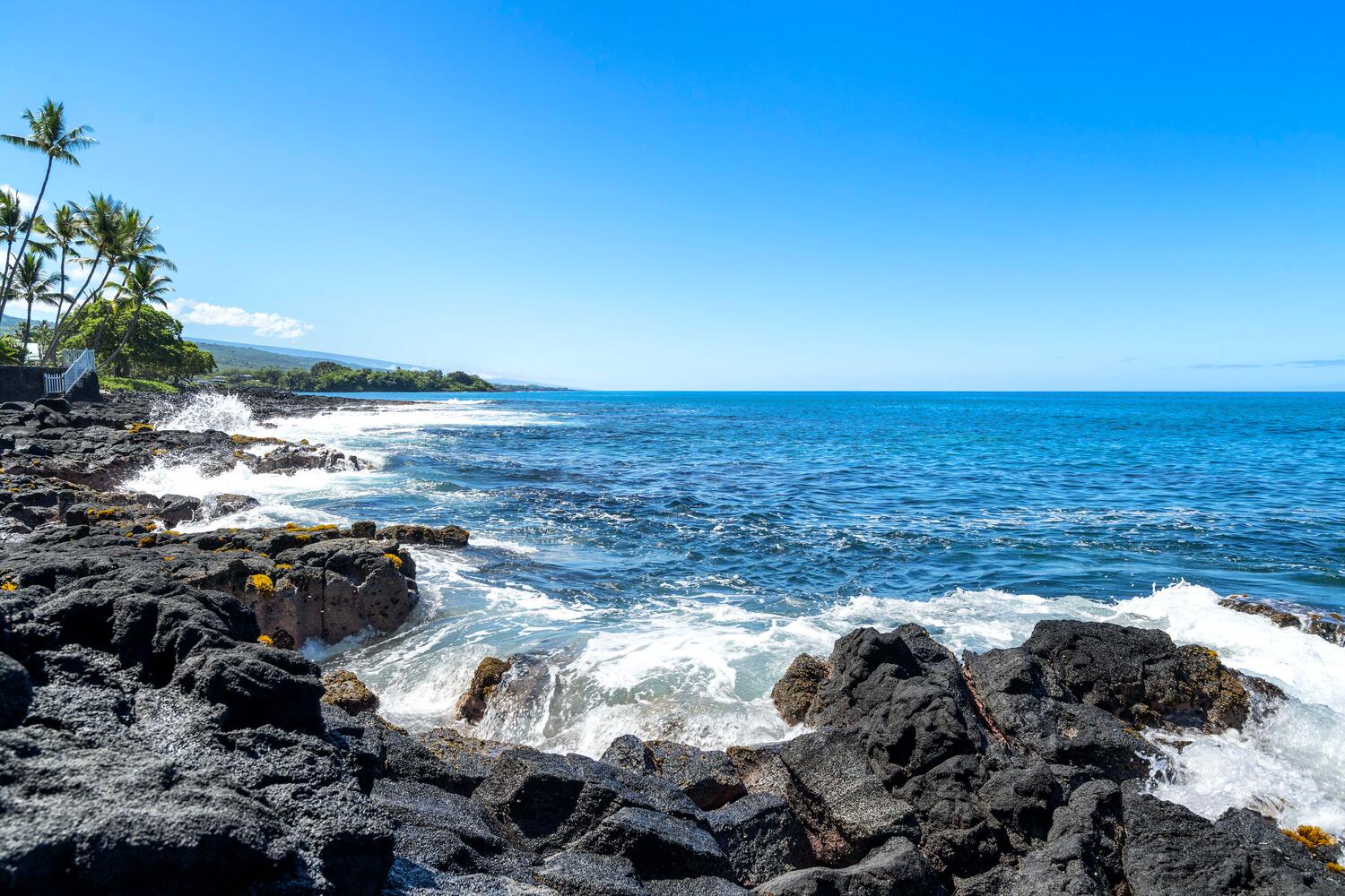 Kailua Kona Vacation Rentals, Hale Kai O'Kona #7 - Rugged Big Island shoreline with waves crashing against lava rocks.