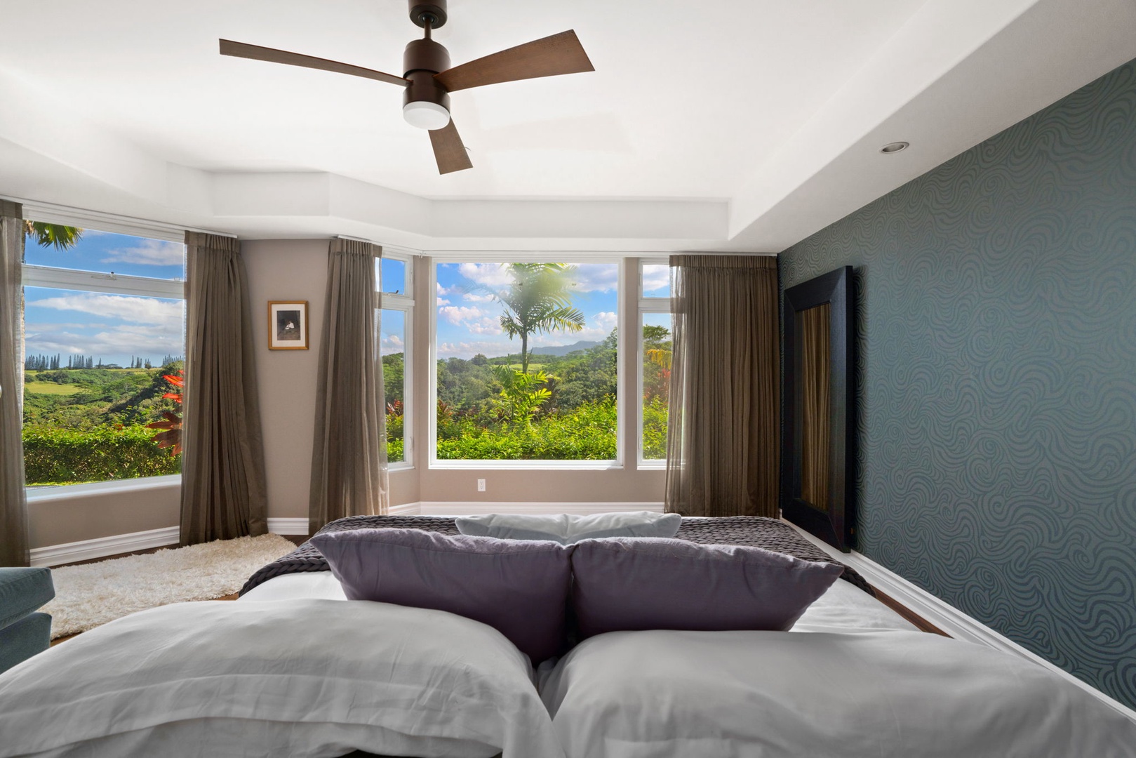 Princeville Vacation Rentals, Kaiulani #8 - From the bed, the valley fills the windows before you even sit up.