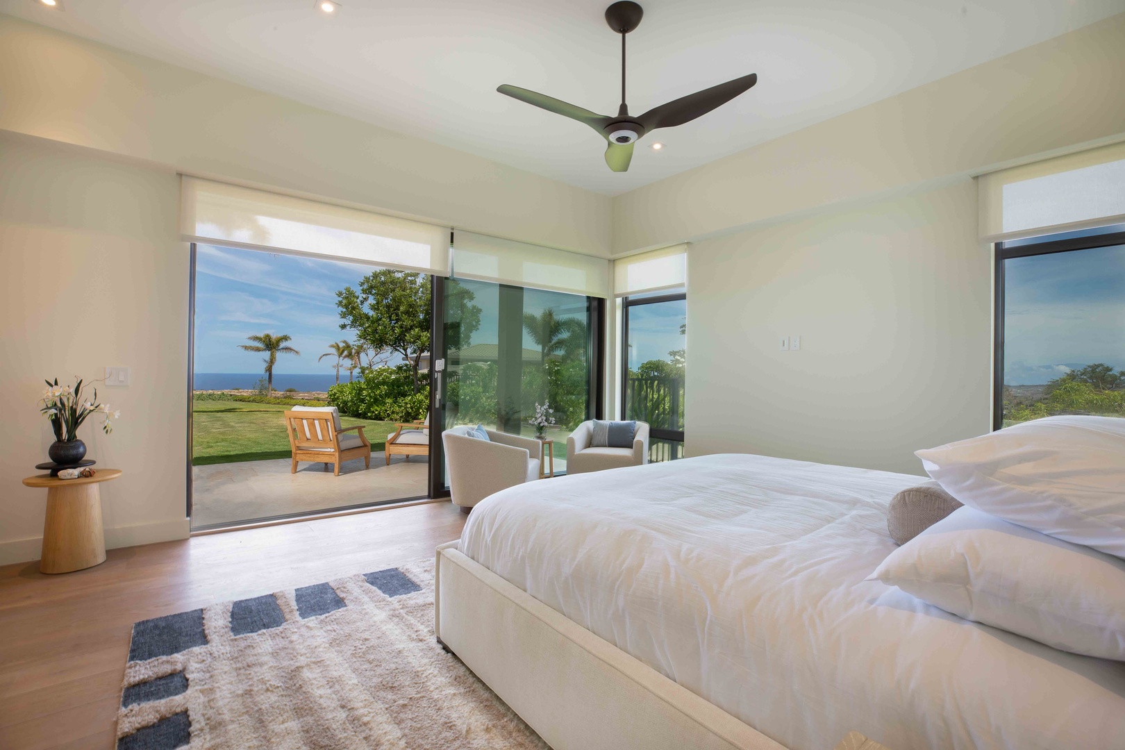 Kamuela Vacation Rentals, Hapuna Estates #8 - Primary Suite 1 offers ocean views and a private lanai