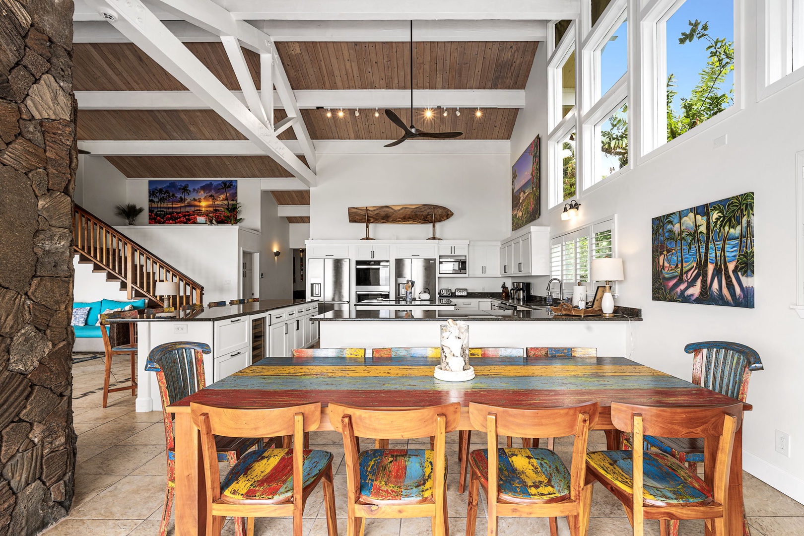 Kailua Kona Vacation Rentals, Hale Pua - Share meals and moments around a vibrant table, just steps from the open kitchen.